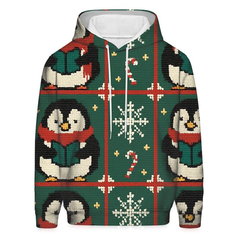 Penguin Caroler Window Grid Design embroidered hoodies