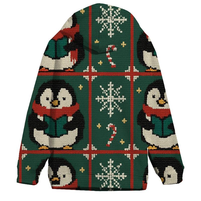 Penguin Caroler Window Grid Design embroidered hoodies