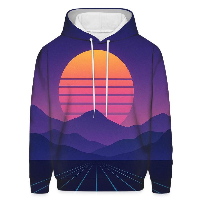 Synthwave Mountain Silhouette Layers embroidered hoodies