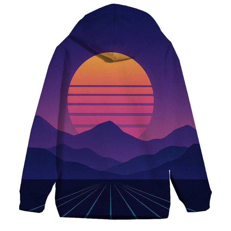 Synthwave Mountain Silhouette Layers embroidered hoodies
