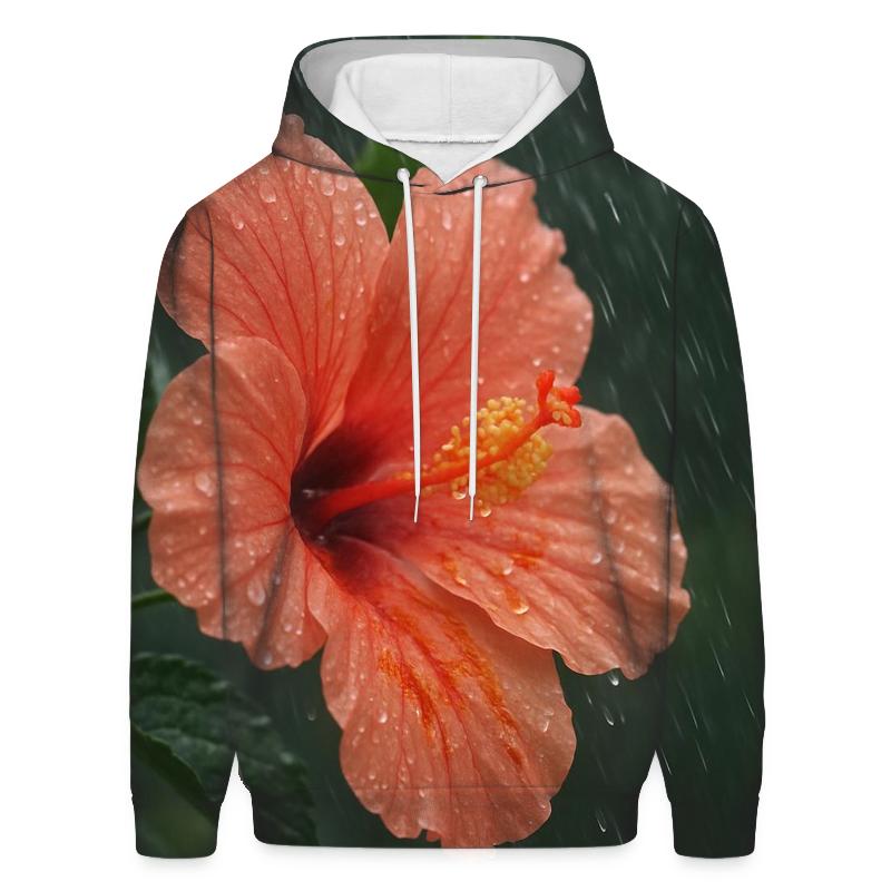 Monsoon Rain Hibiscus Bloom With Pollen Washed Across Petals graphic hoodies