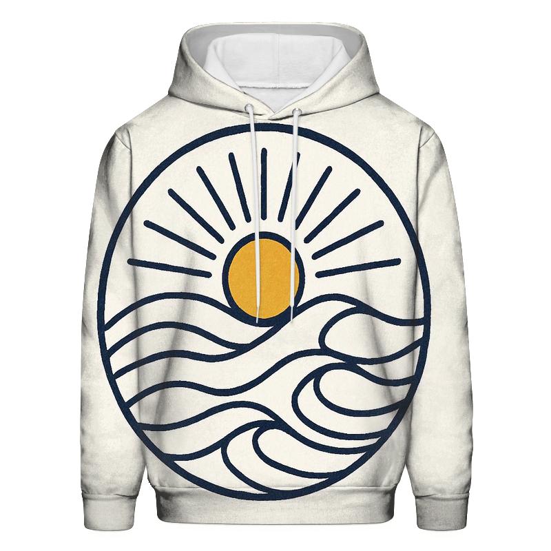Ocean Wave Line Art Sunburst graphic hoodies