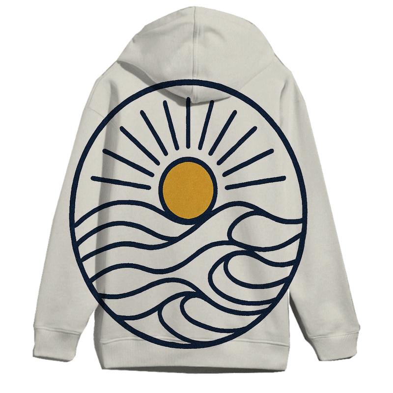 Ocean Wave Line Art Sunburst graphic hoodies