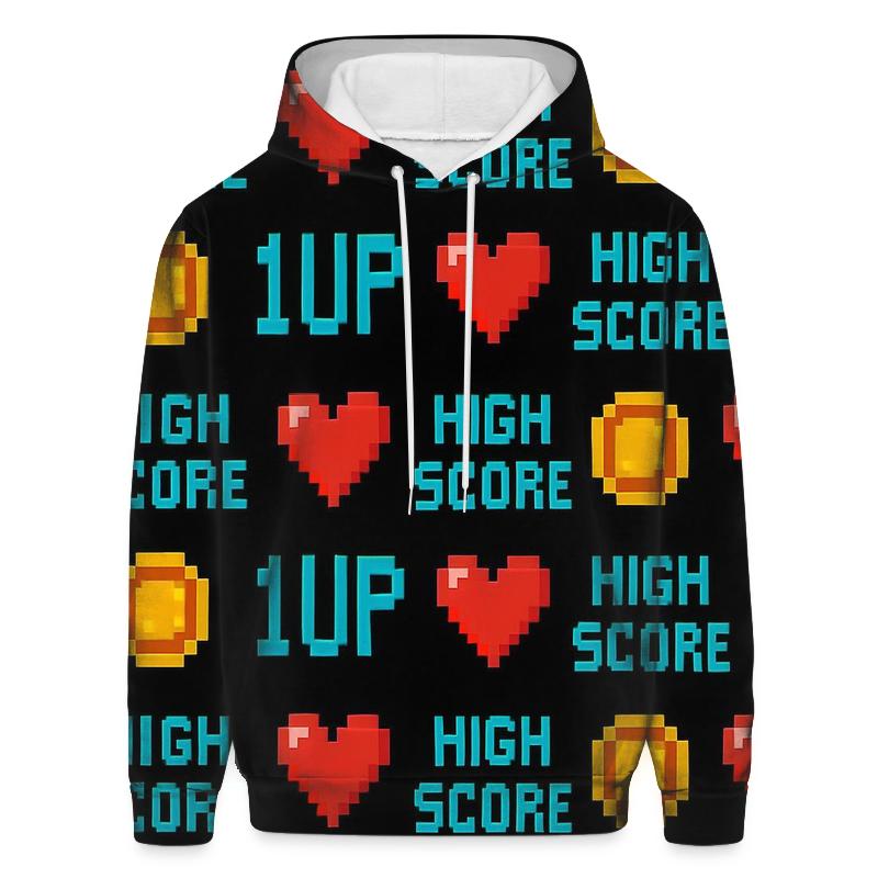 Pixel Heart High Score Pattern embroidered hoodies