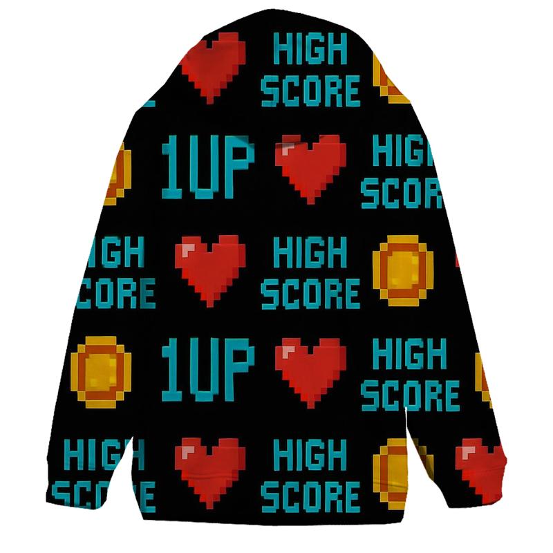 Pixel Heart High Score Pattern embroidered hoodies