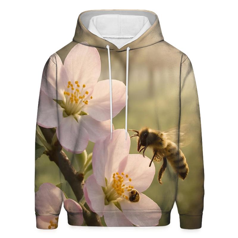Spring Orchard Apple Blossom With Bee Wing Motion Blur graphic hoodies