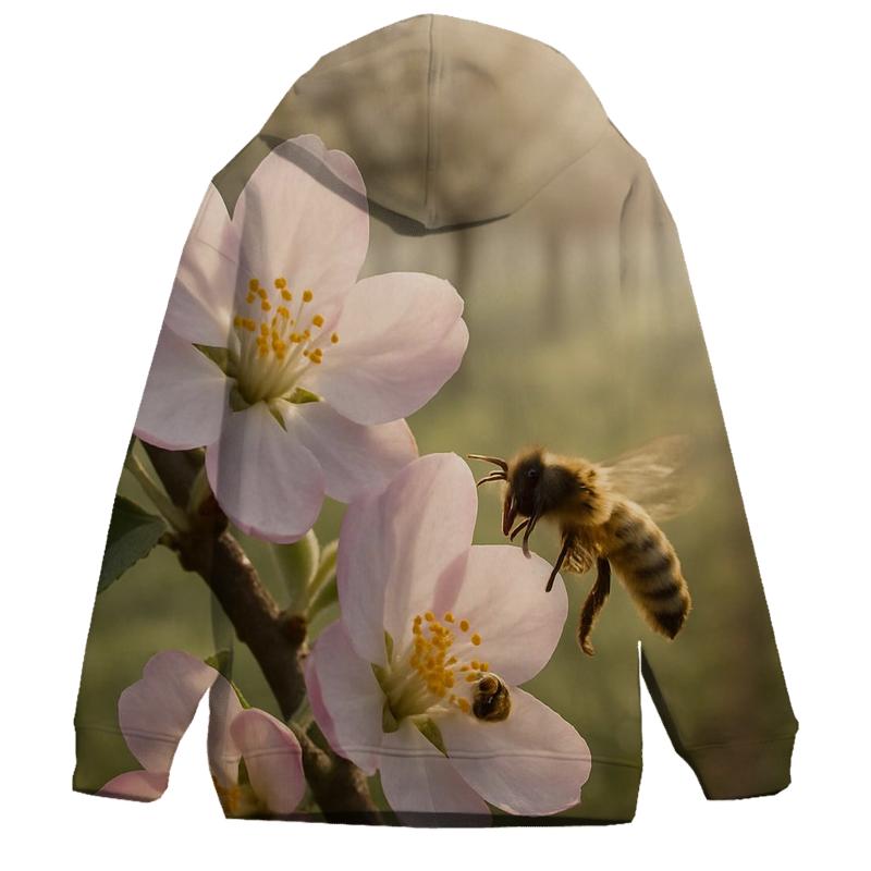 Spring Orchard Apple Blossom With Bee Wing Motion Blur graphic hoodies
