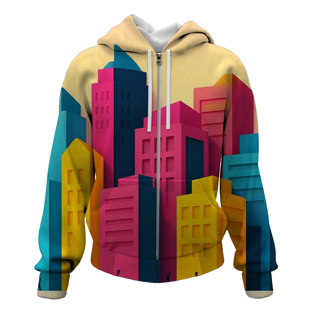 Prismatic Paper Cut Cityscape lightweight hoodies