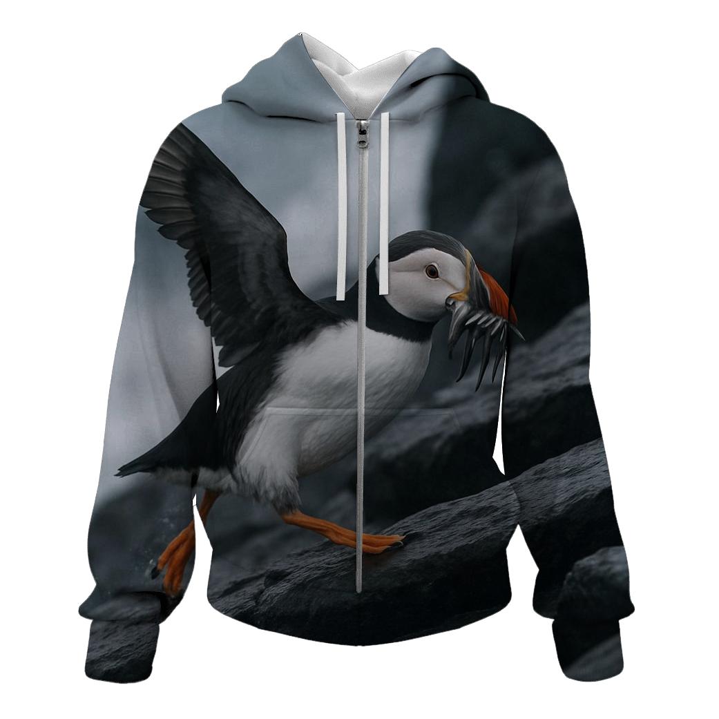 Basalt Spray Run Atlantic Puffin designer hoodies