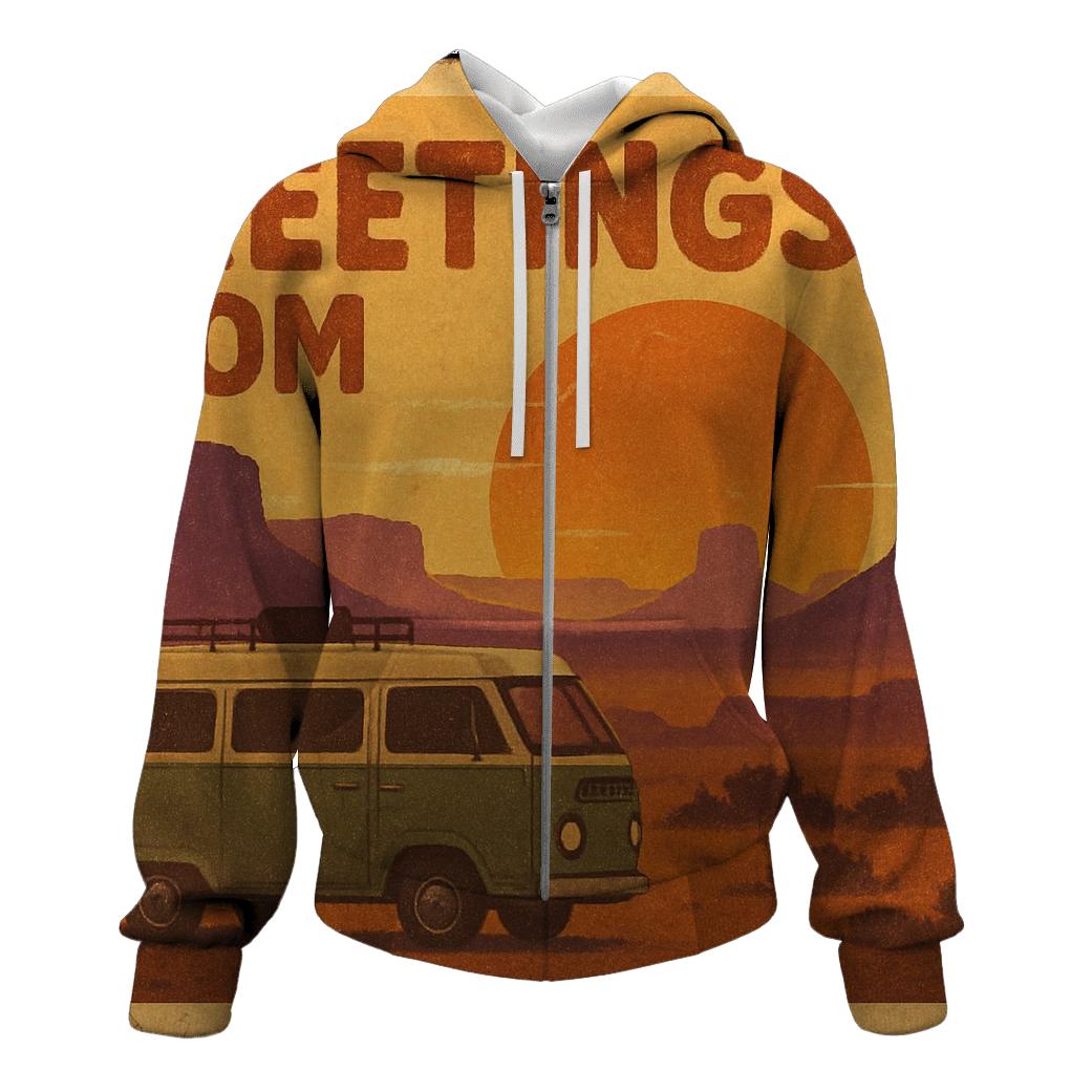 Weathered Seventies Desert Roadtrip Postcard designer hoodies