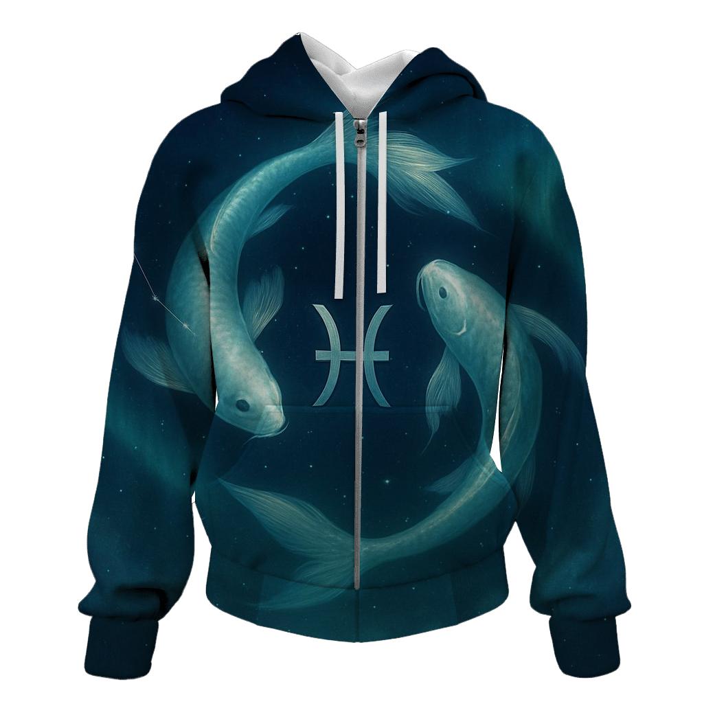 Pisces Twin Fish Aurora Drift premium hoodies