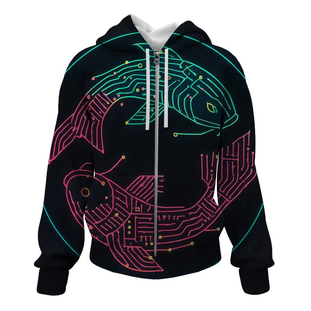 Neon Koi Circuit Mandala lightweight hoodies