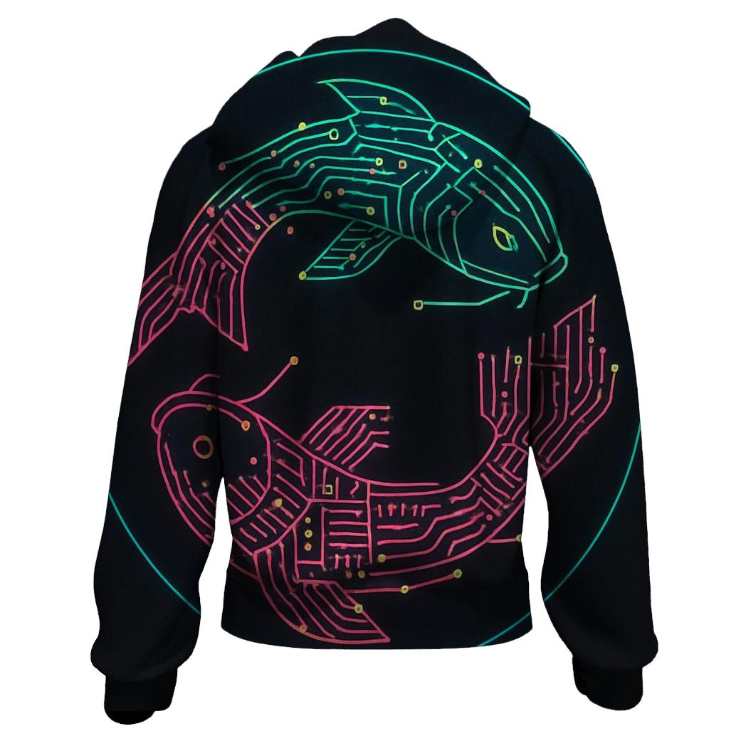 Neon Koi Circuit Mandala lightweight hoodies