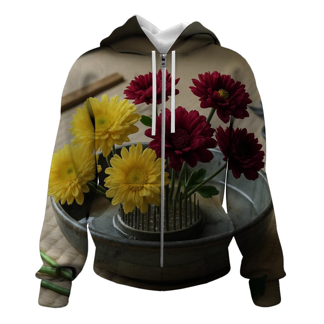 Edo Style Ikebana Workshop Still Life Of Seasonal Chrysanthemums designer hoodies