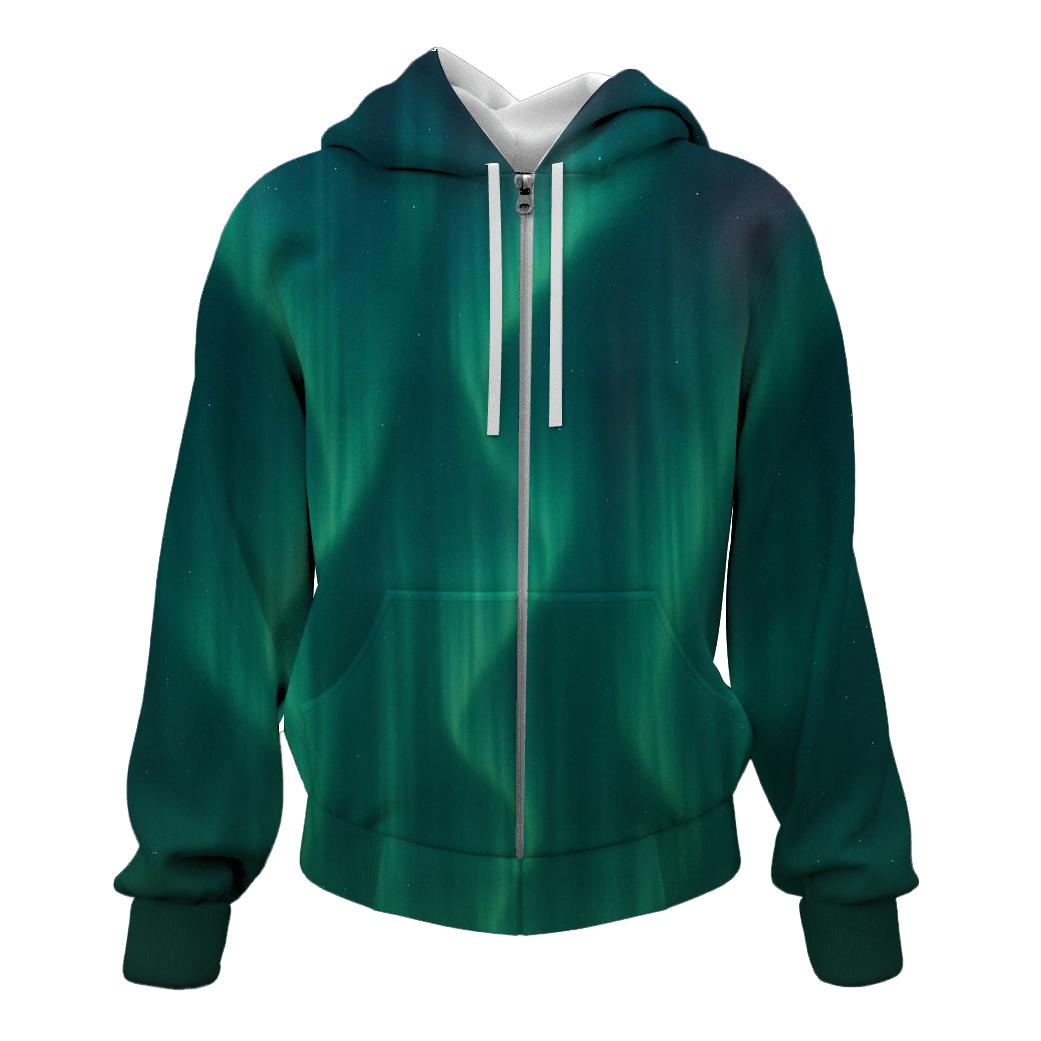 Aurora Curtain Over Polar Night zip-up hoodies