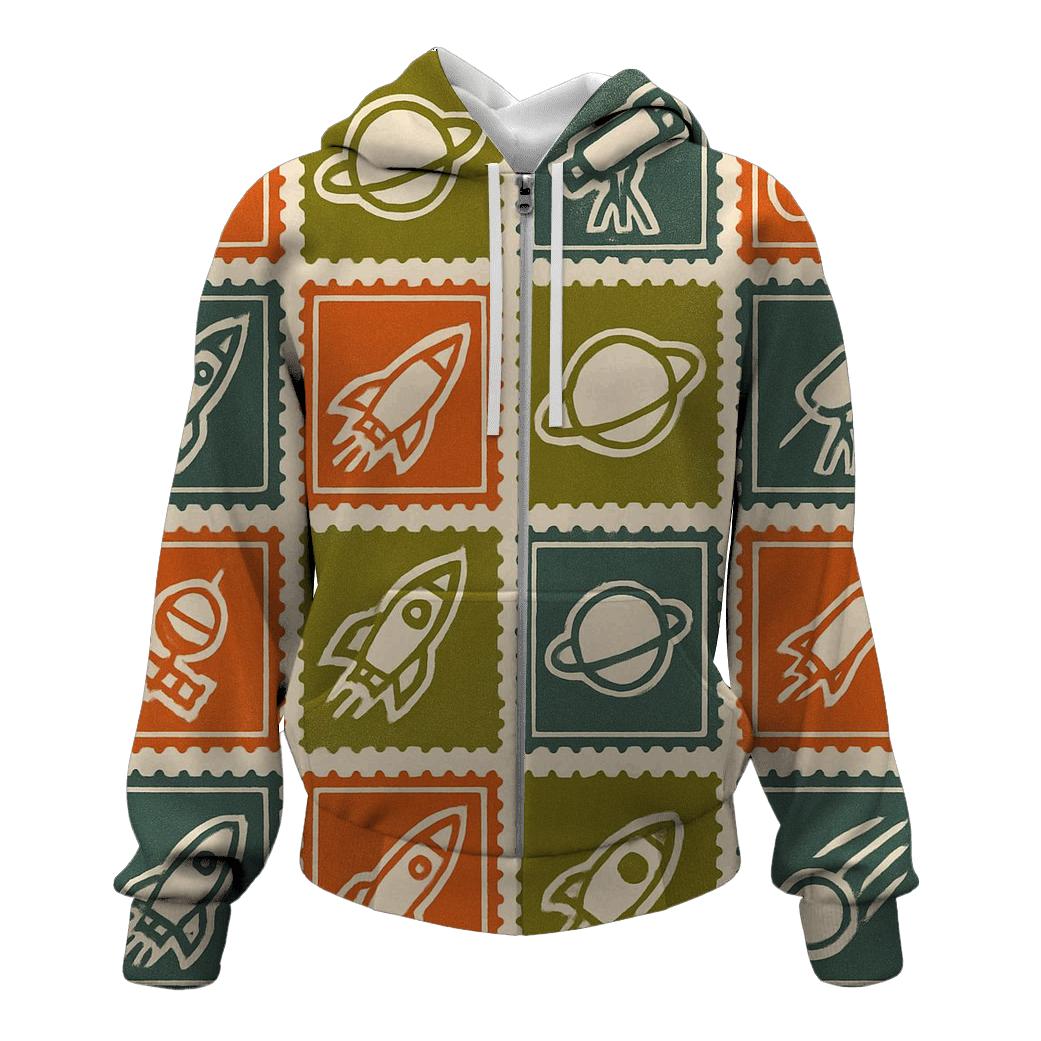 Seventies Space Postal Stamps pullover hoodies