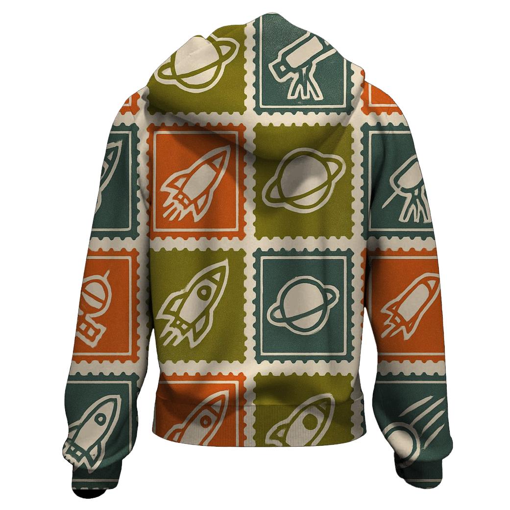 Seventies Space Postal Stamps pullover hoodies