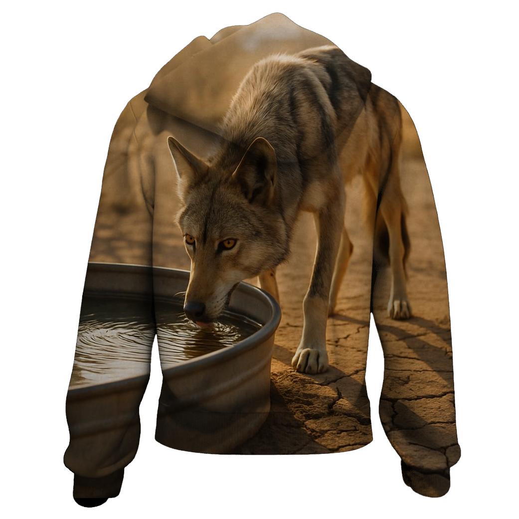 Mexican Gray Wolf At The Desert Stock Tank premium hoodies