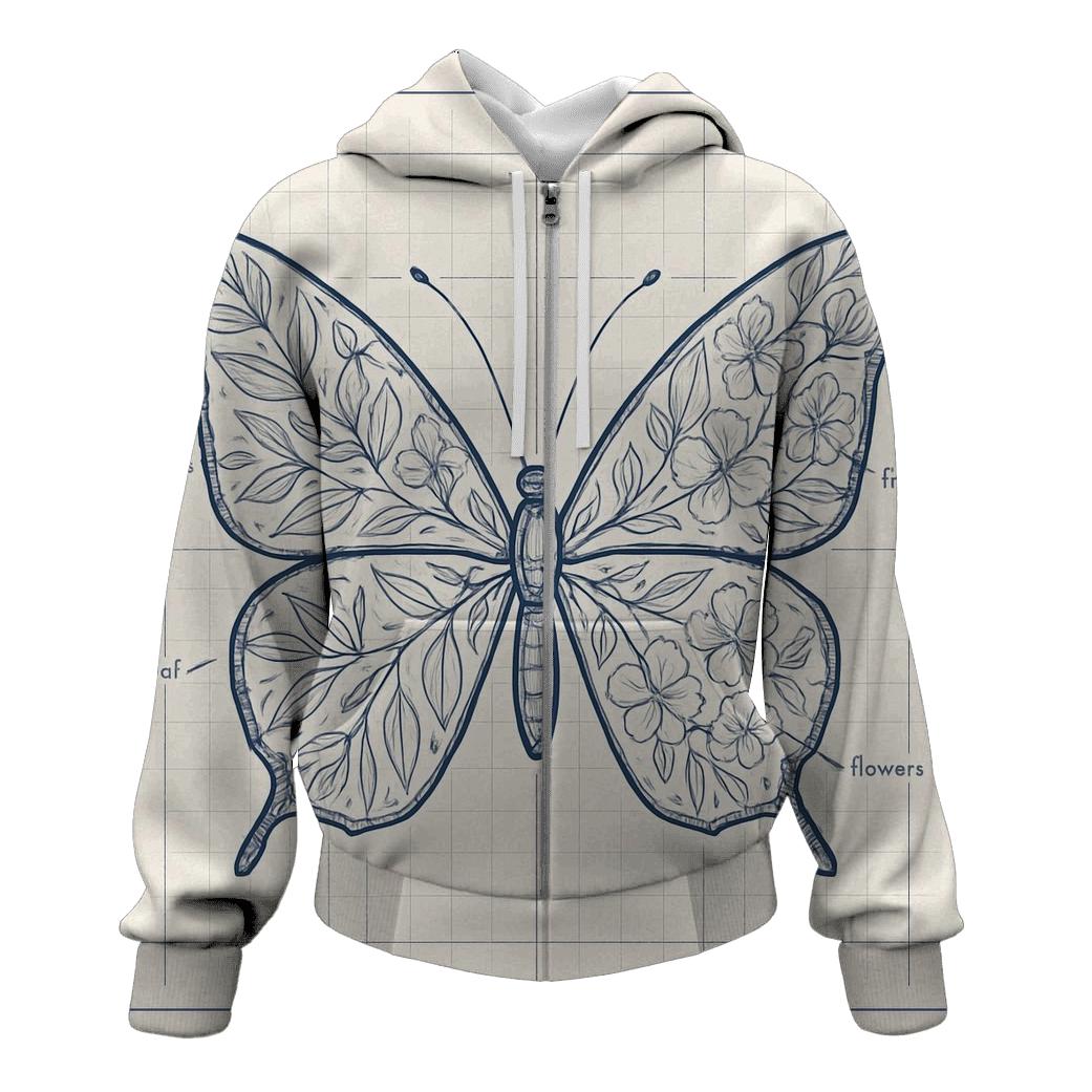 Botanical Blueprint Butterfly heavyweight hoodies