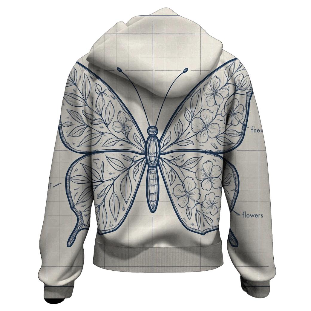 Botanical Blueprint Butterfly heavyweight hoodies