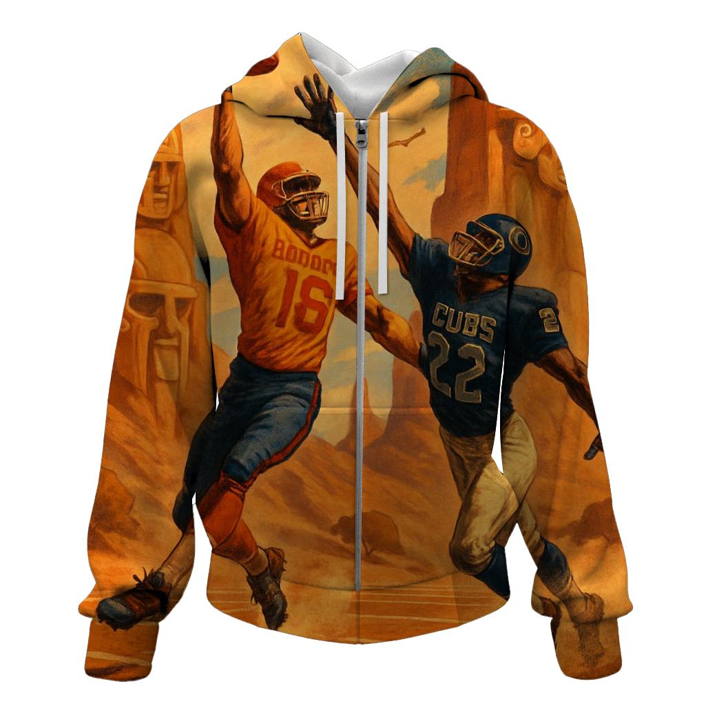 Sunset Canyon Field With Totem Helmets embroidered hoodies