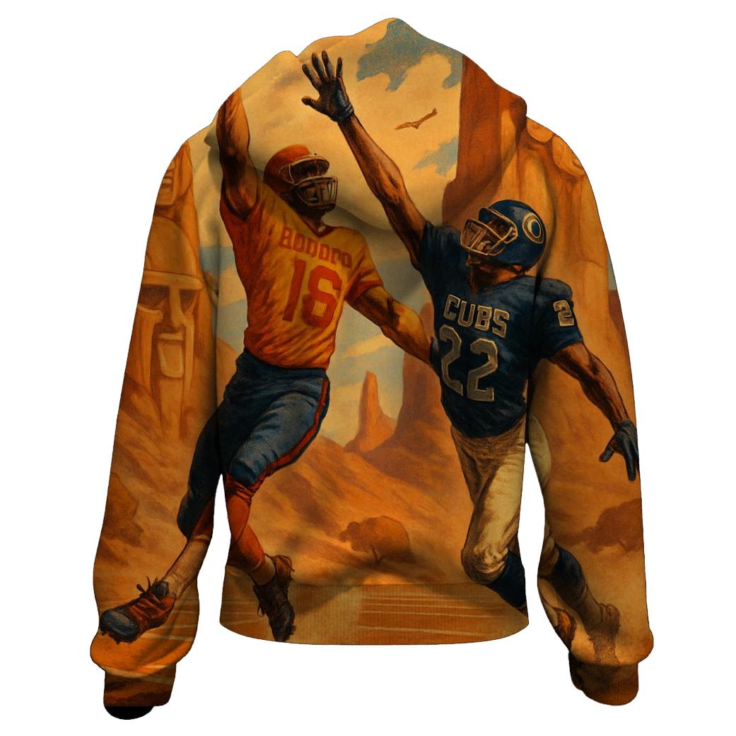 Sunset Canyon Field With Totem Helmets embroidered hoodies