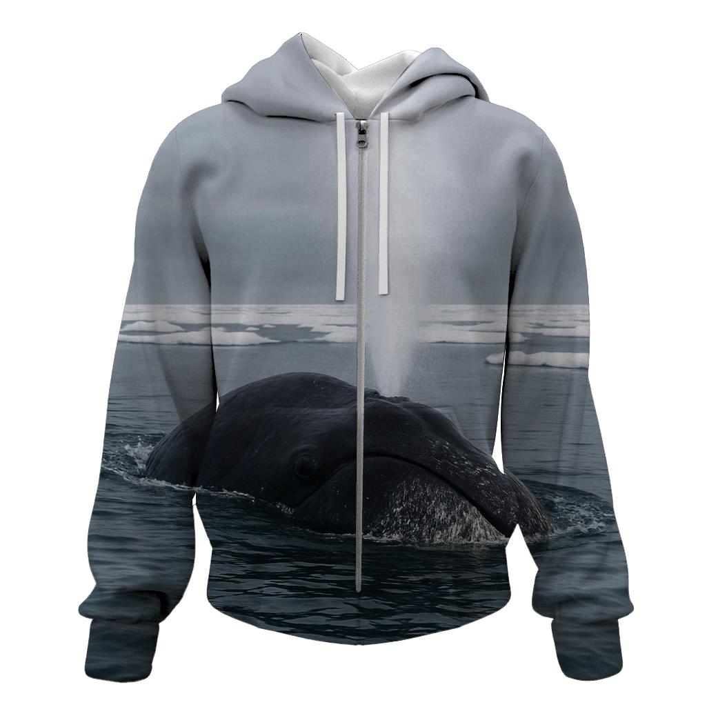 Ice Pan Wake Bowhead Whale zip-up hoodies