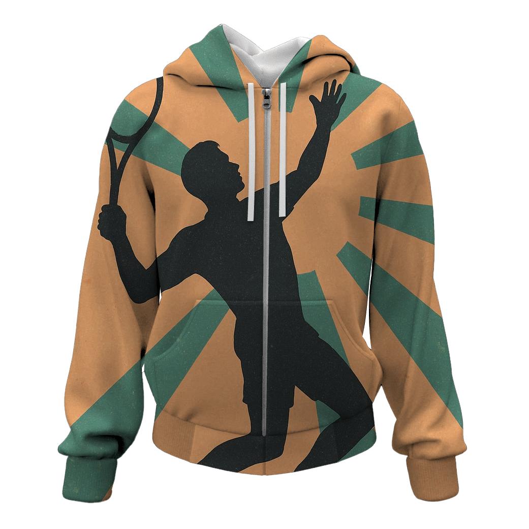 Retro Tennis Sunburst Serve embroidered hoodies