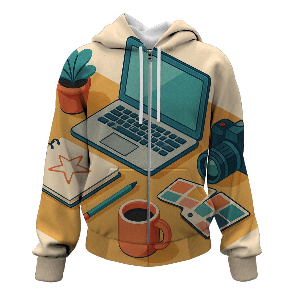 Playful Isometric Studio Workspace embroidered hoodies