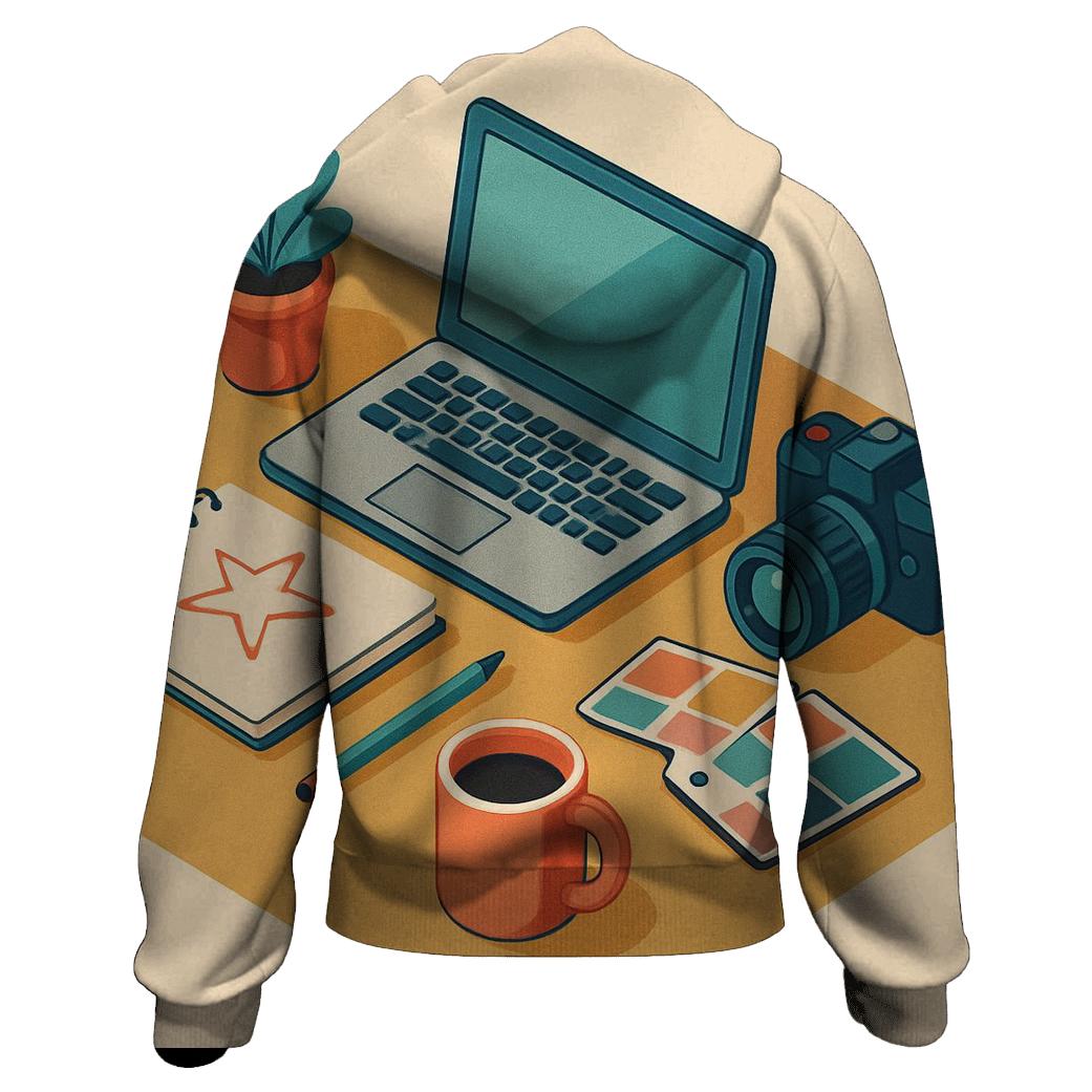 Playful Isometric Studio Workspace embroidered hoodies