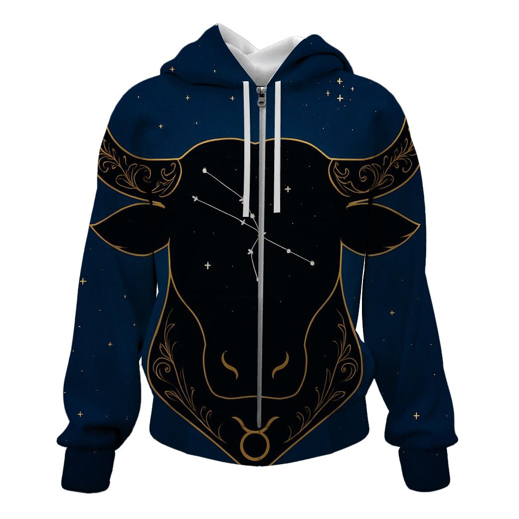 Taurus Bull Head Pleiades Accent Chart heavyweight hoodies