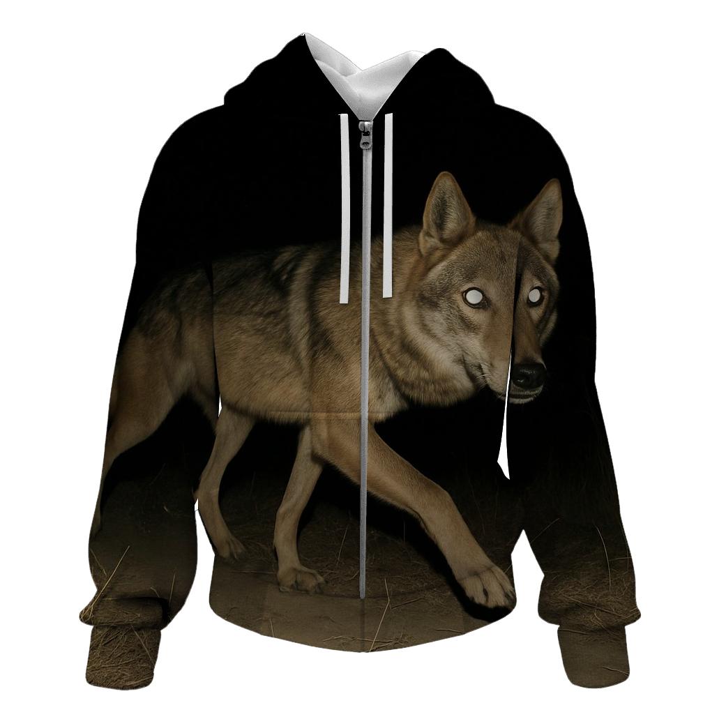 Steppe Wolf On A Nighttime Camera Trap Flash Frame embroidered hoodies