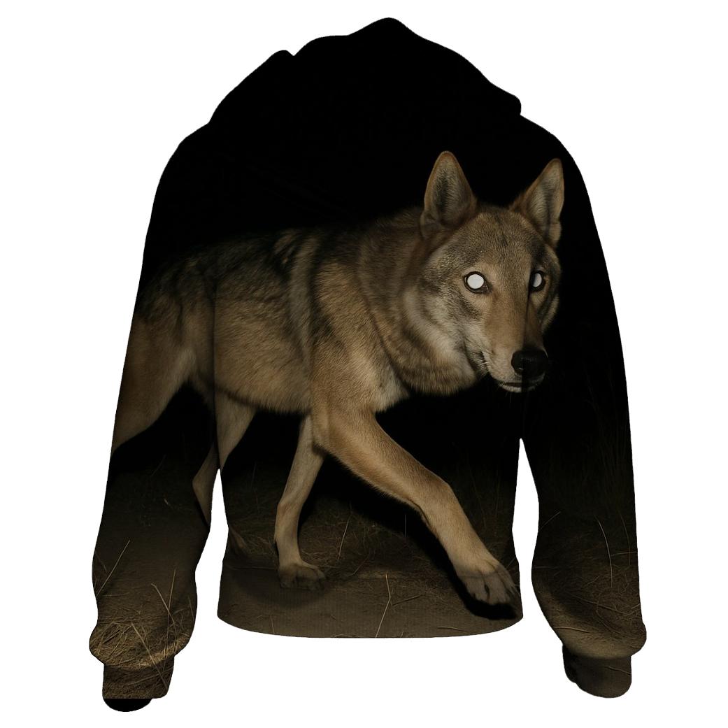 Steppe Wolf On A Nighttime Camera Trap Flash Frame embroidered hoodies