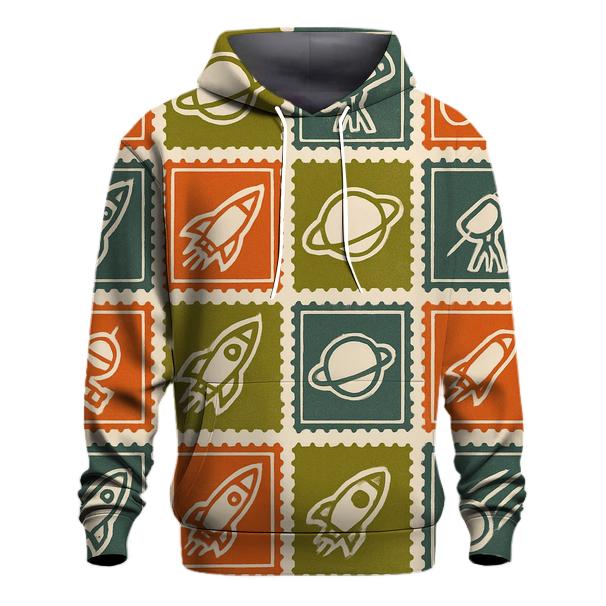 Seventies Space Postal Stamps premium hoodies