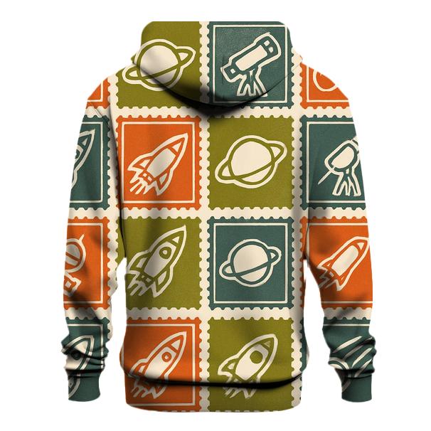 Seventies Space Postal Stamps premium hoodies