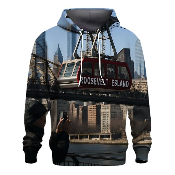 Queensboro Bridge Tram Crossing At Clear Winter Noon pullover hoodies