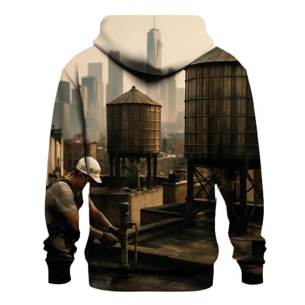 Chinatown Rooftop Water Tanks With Downtown Skyline Haze heavyweight hoodies
