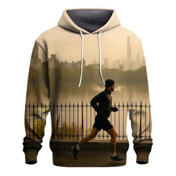 Autumn Fog Lifts Over Central Park Reservoir Skyline Edge heavyweight hoodies