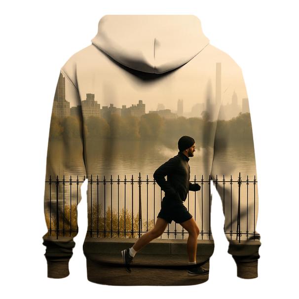 Autumn Fog Lifts Over Central Park Reservoir Skyline Edge heavyweight hoodies
