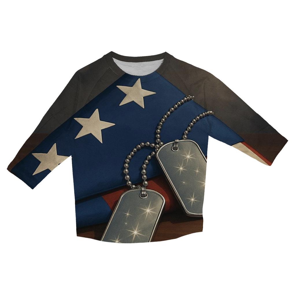 Constellation Dog Tags On A Folded Flag casual three quarter sleeve shirts