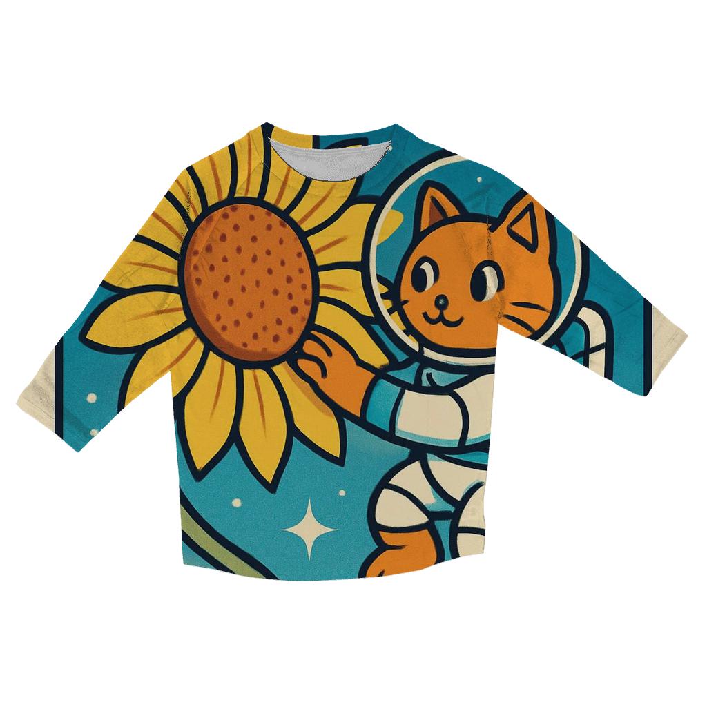 Sunflower Astronaut Cat casual three quarter sleeve shirts