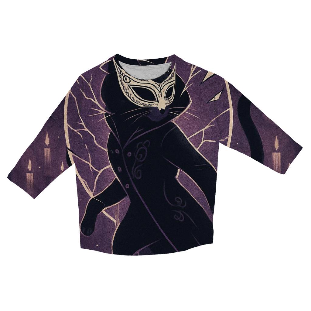 Haunted Mirror Masquerade Cat designer 3/4 sleeve blouses