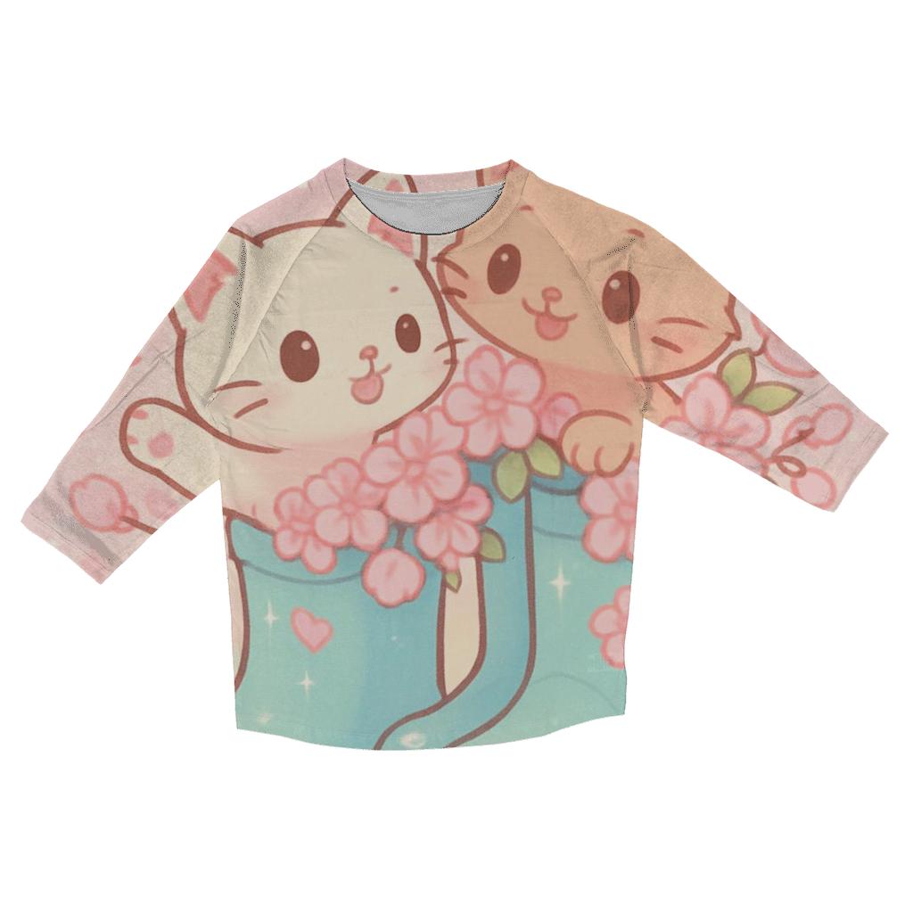 Cherry Blossom Rain Boots Kittens trendy 3/4 sleeve tops