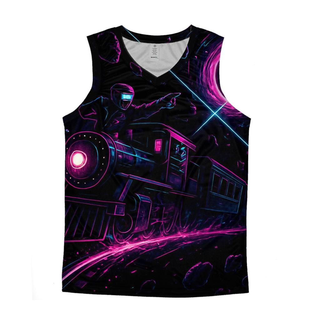 Neon Rail Through The Event Horizon graphic print tank tops