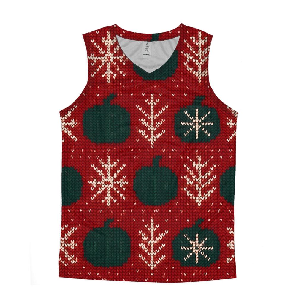 Festive Knit Pumpkin Fair Isle Bands On Red Background stylish racerback tanks