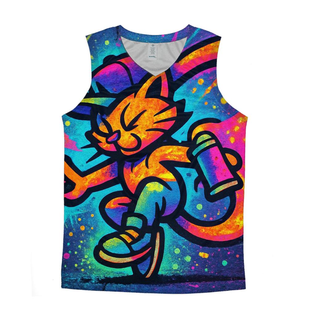 Graffiti Meteor Breakdancer Cat graphic print tank tops