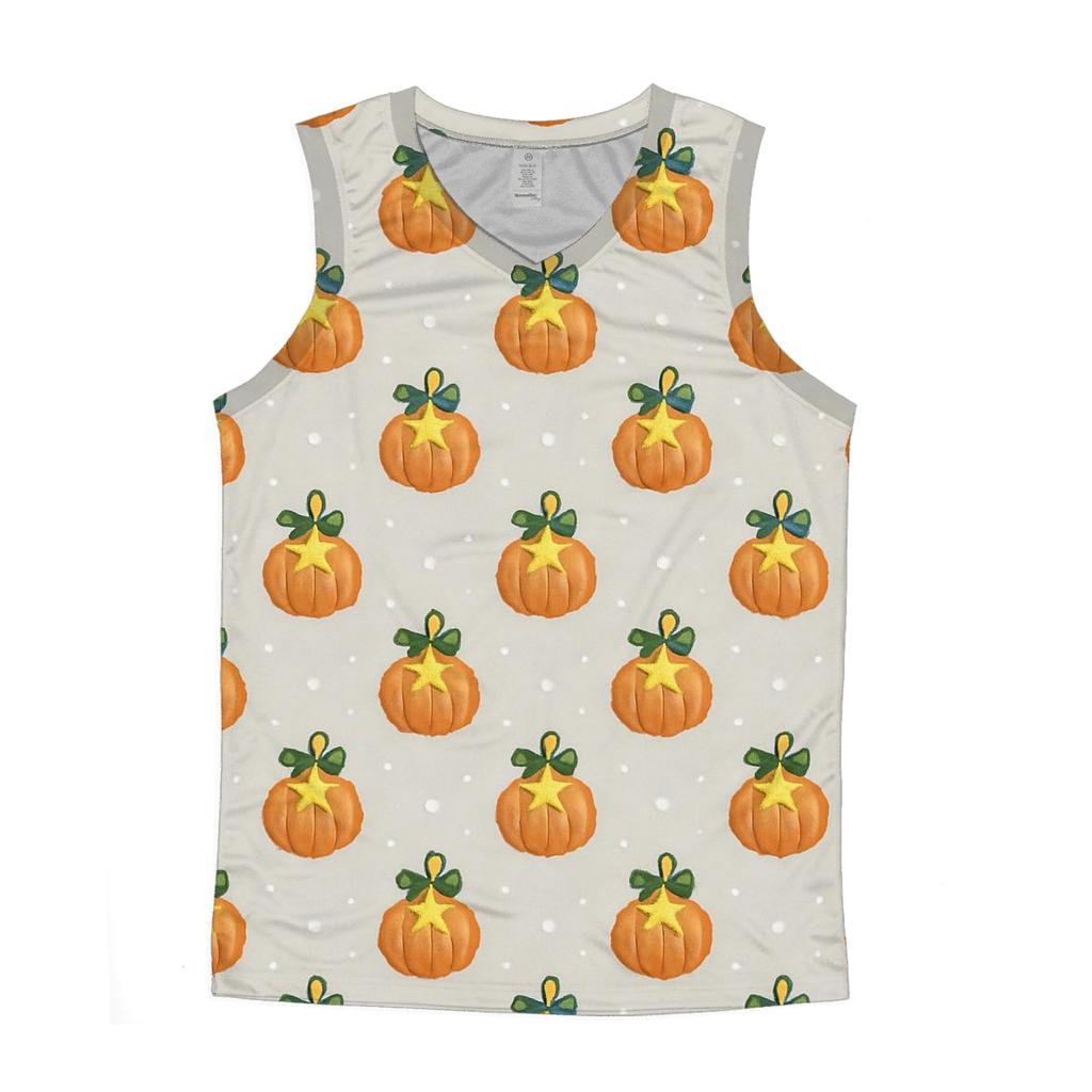 Star Ornament Pumpkin Polka Grid On Light Gray Background custom tank tops