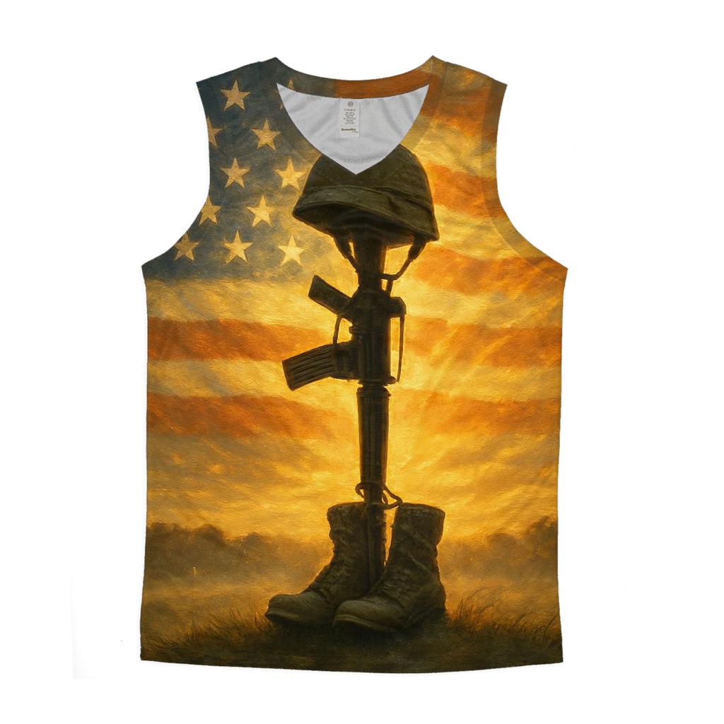 Field Cross At Sunrise With Flag Halo cotton sleeveless tops