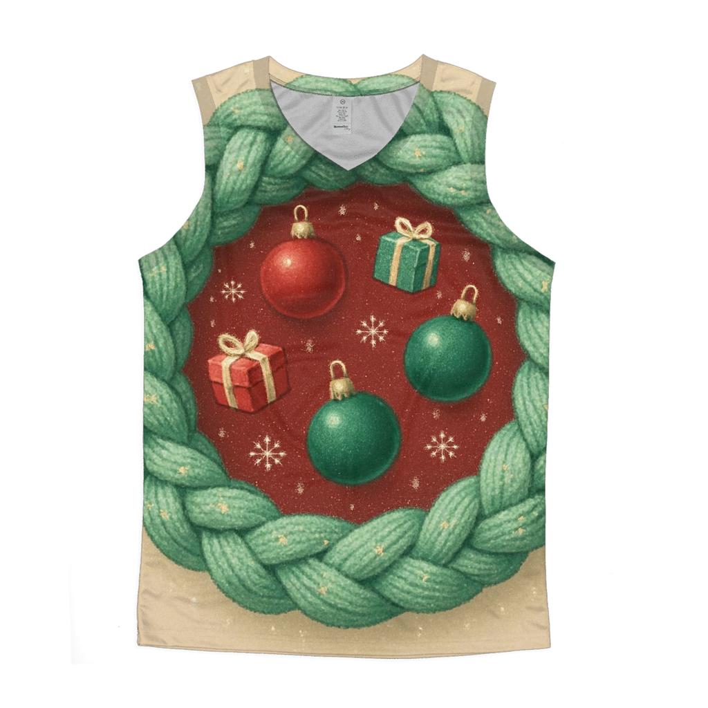 Cozy Knit Wreath Of Floating Ornaments graphic print tank tops