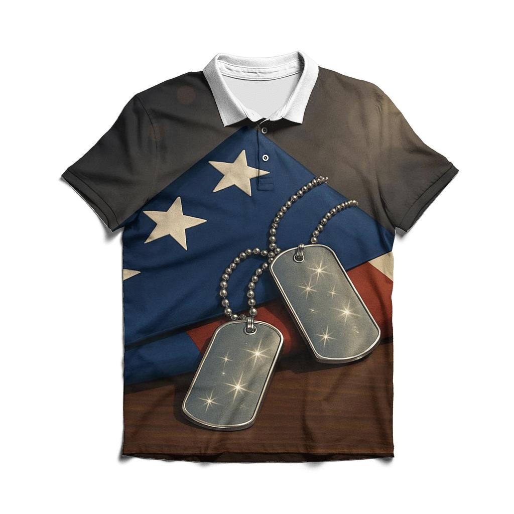 Constellation Dog Tags On A Folded Flag premium cotton polo shirts